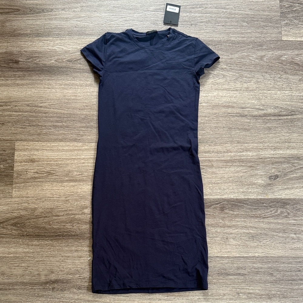 ATM Anthony Thomas Melillo Dark Blue Shirt Dress Pima Cotton Knee Length